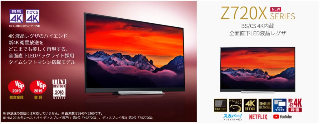 4Kチューナー内蔵テレビ 東芝REGZA Z720Xを購入レビュー