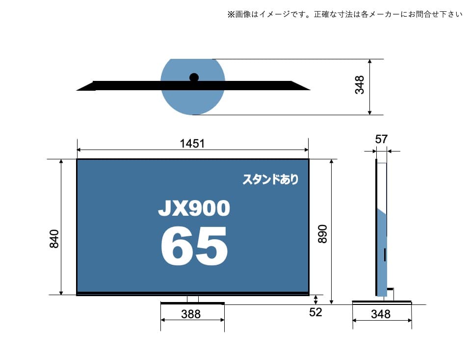 TH-65JX900のサイズイメージを解説したオリジナル画像