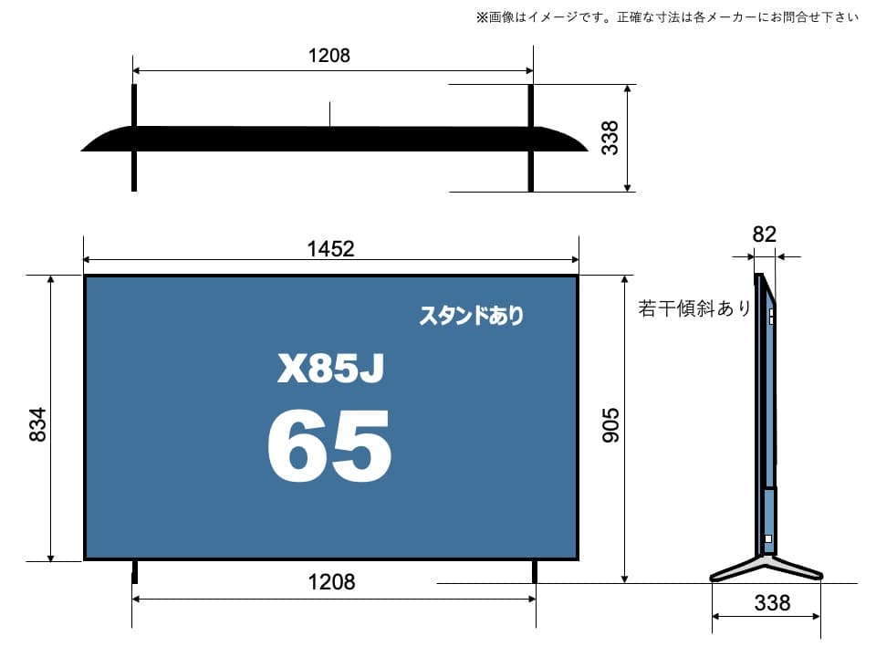 XJ-65X85Jのサイズイメージを解説したオリジナル画像